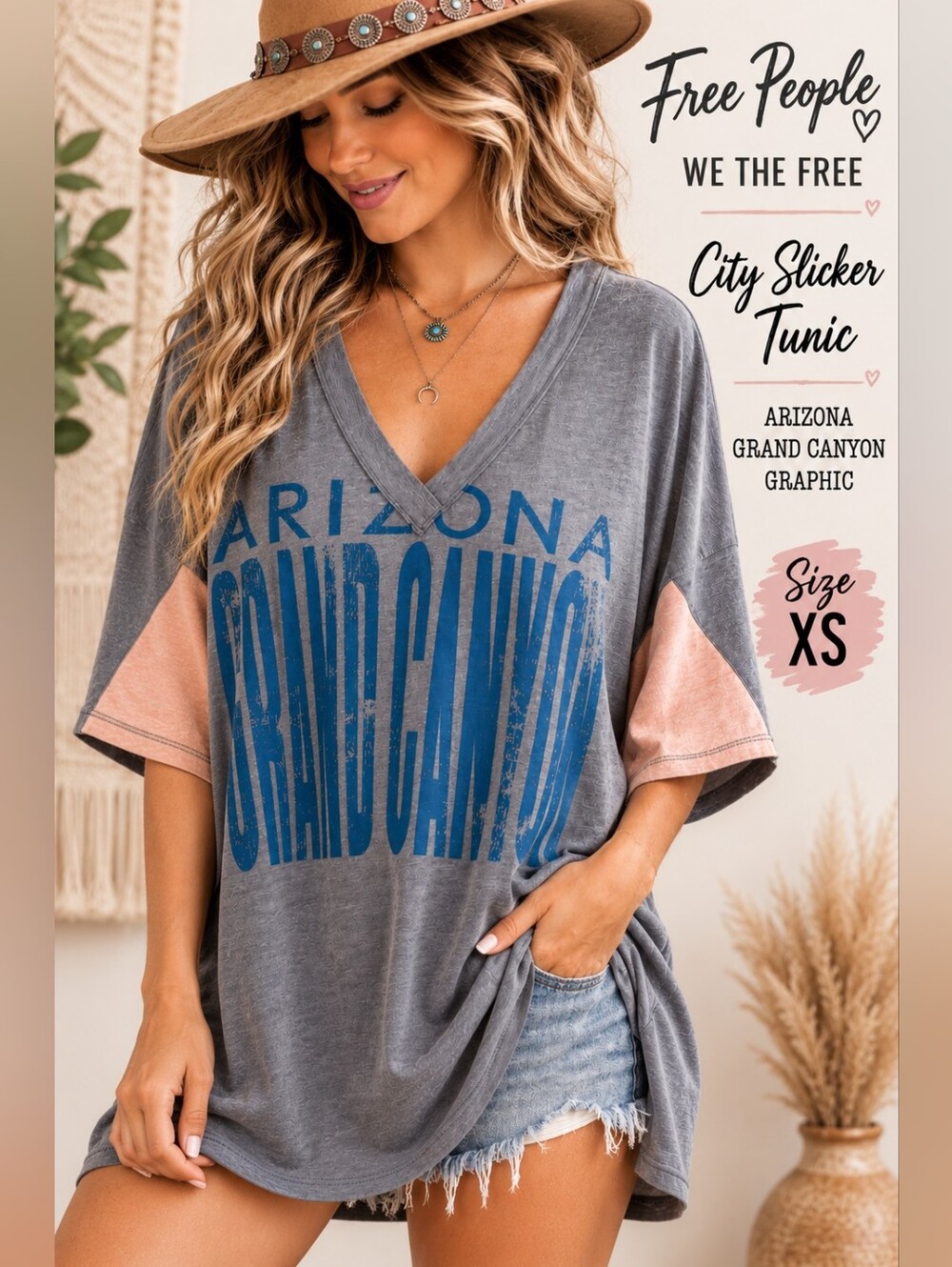 Free People We The Free City Slicker Tunic XS Arizona Grand Canyon Graphic Boho